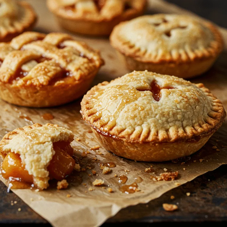 Mini Peach Pies 2 Mini Peach Pies freshly baked on rustic board